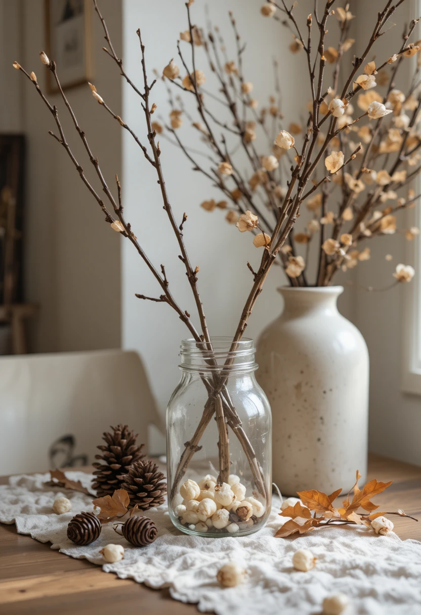 Cozy fall home decor ideas featuring a warm, layered living room with autumn textures, earth-tone colors, and seasonal accents for an inviting autumn retreat.