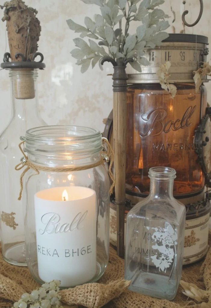 Mason Jar and Rustic Glass Accents