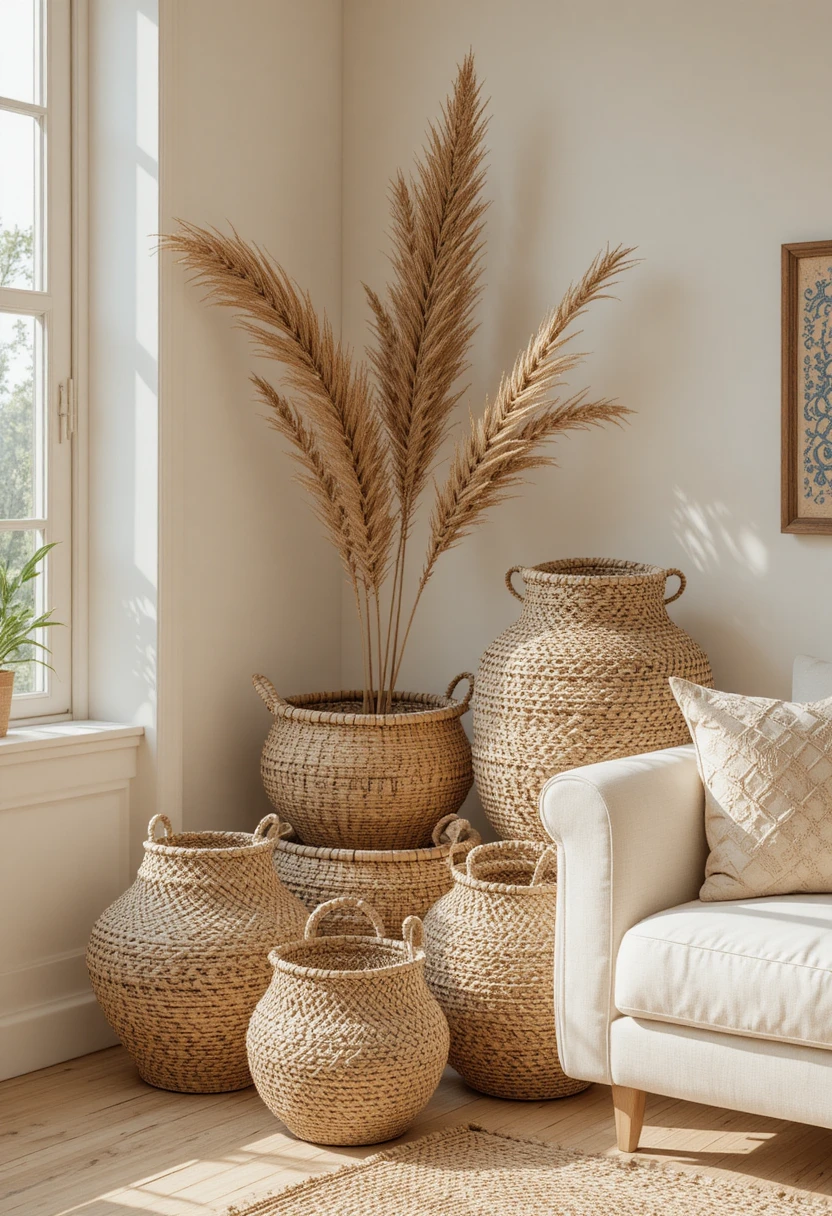 Add Woven Baskets for Storage and Style