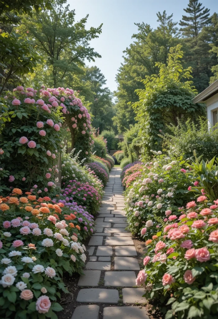 Narrow Side-Yard Path Softened With Overflowing Blooms
