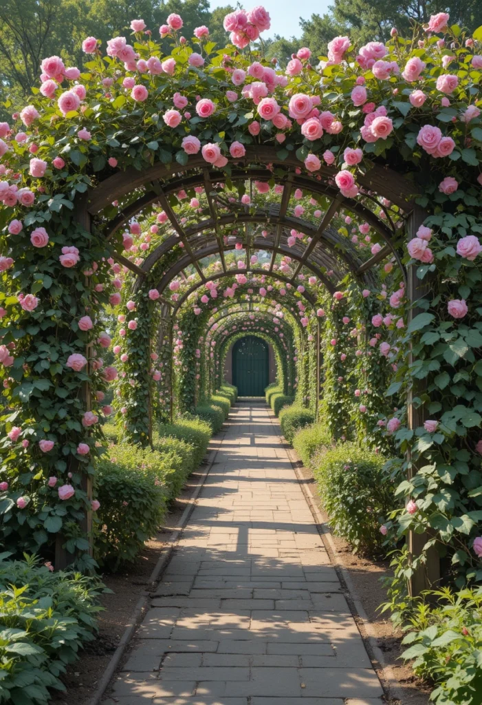 Arbor-Framed Pathway With Climbing Roses