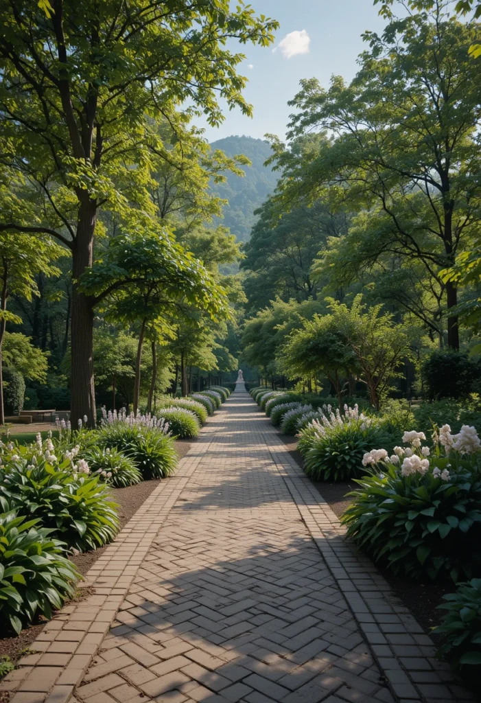 Herringbone Brick Path Leading to a Focal Point