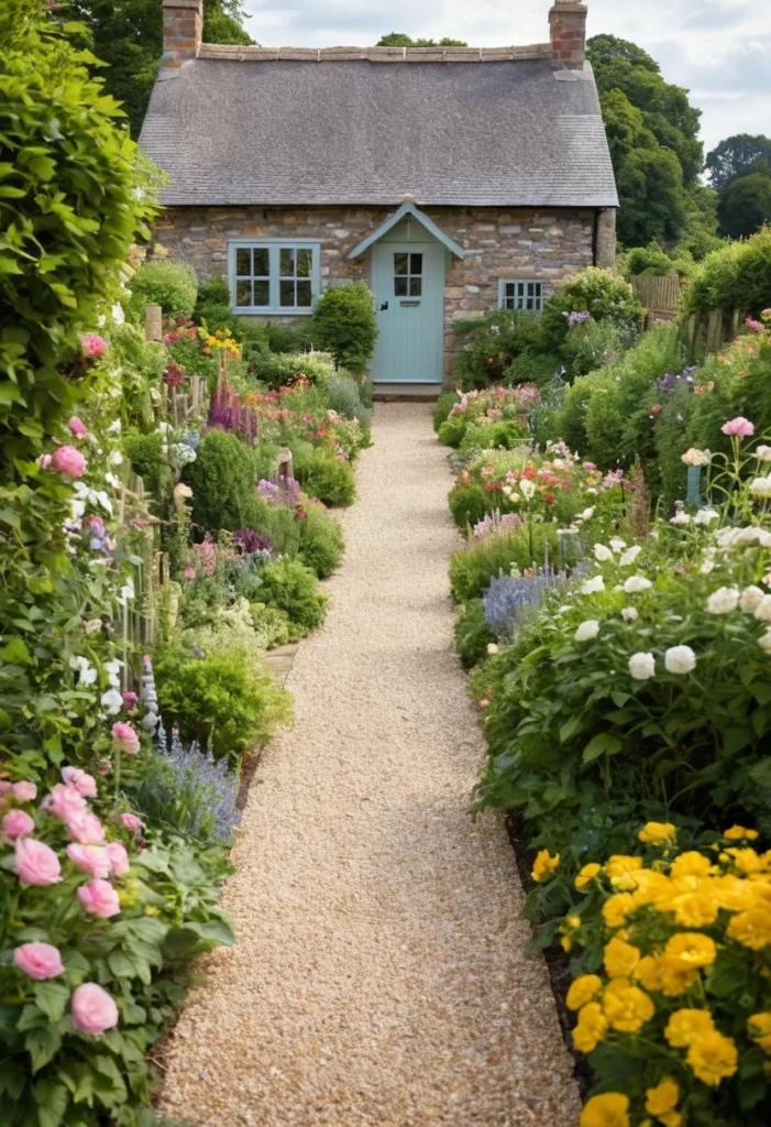 Gravel Path Through a Cottage-Style Flower Border