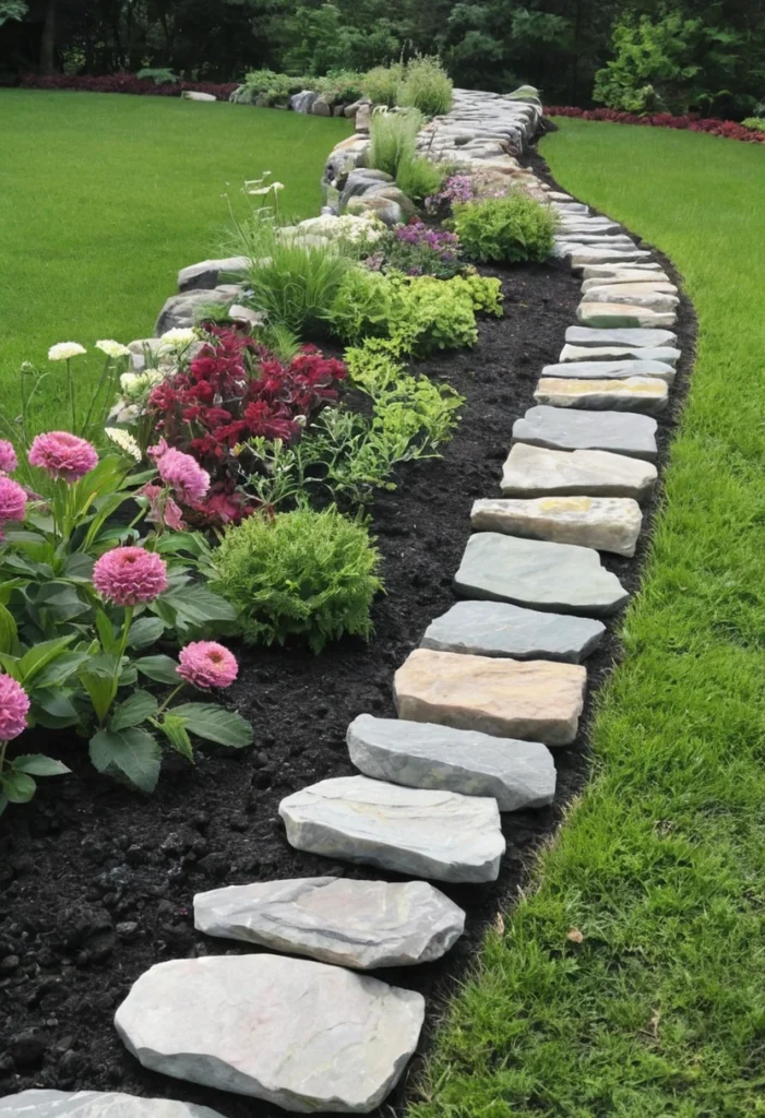 Natural Fieldstone for a Rustic Flower Border