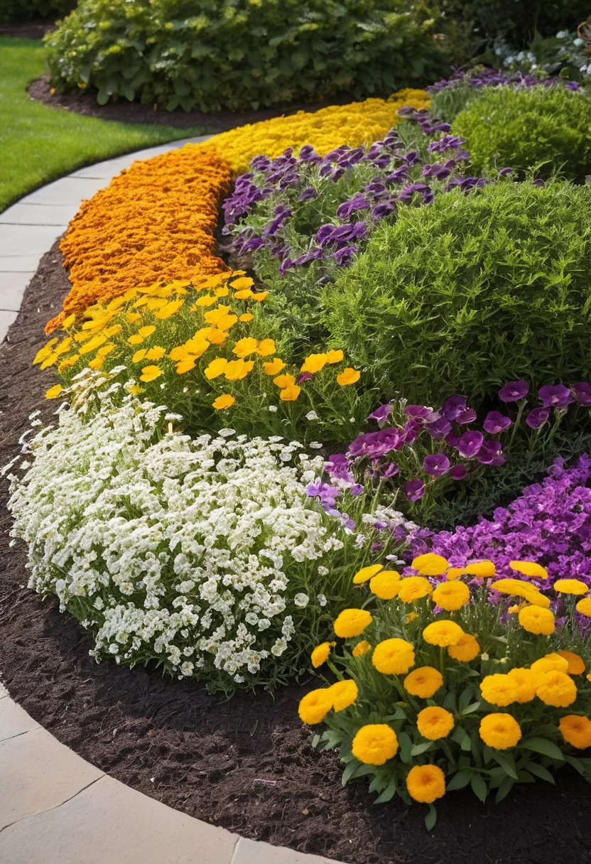 10. Make a Small Corner Flower Bed With Three Colors
