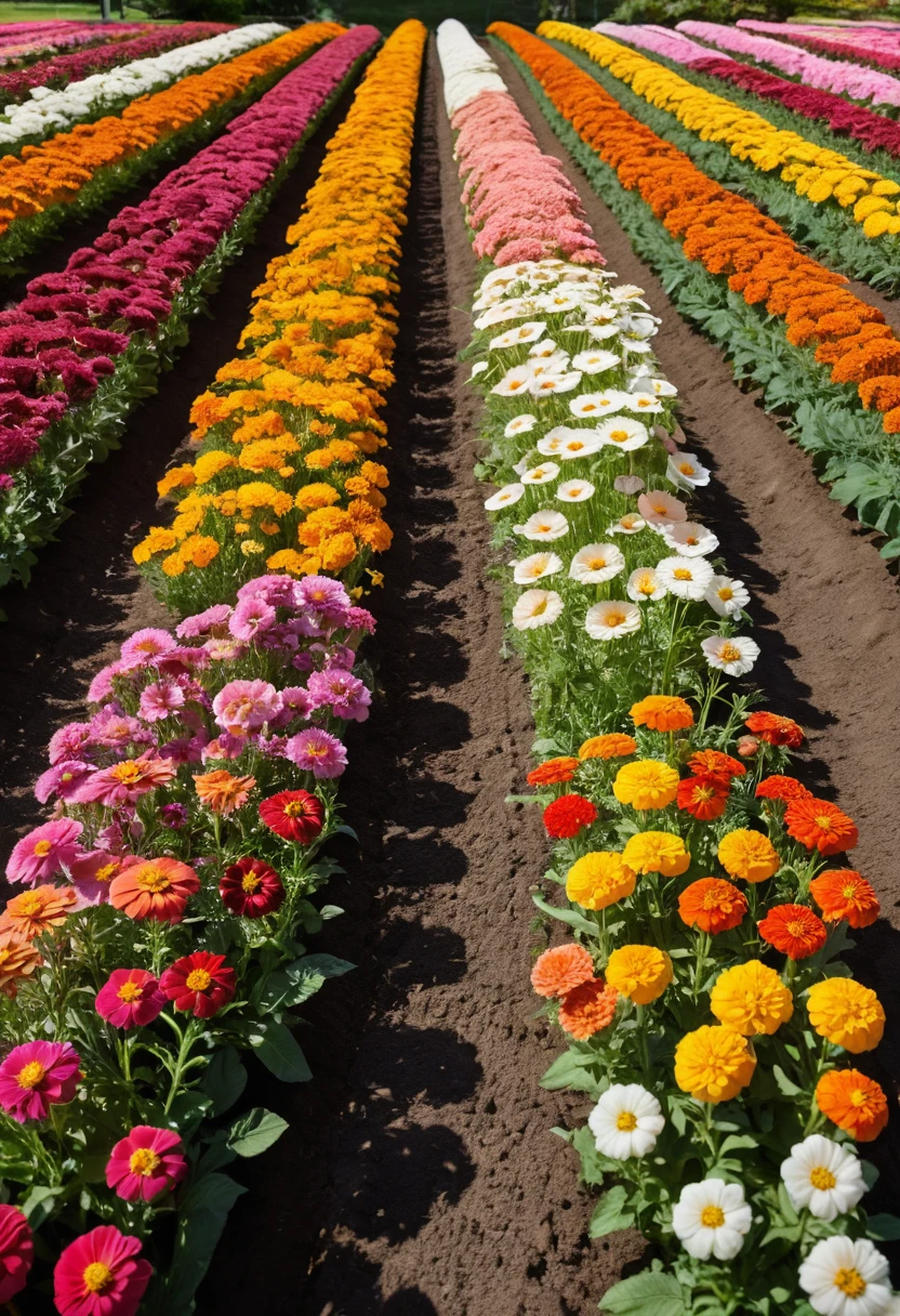 1. Long Rows of Colorful Annuals