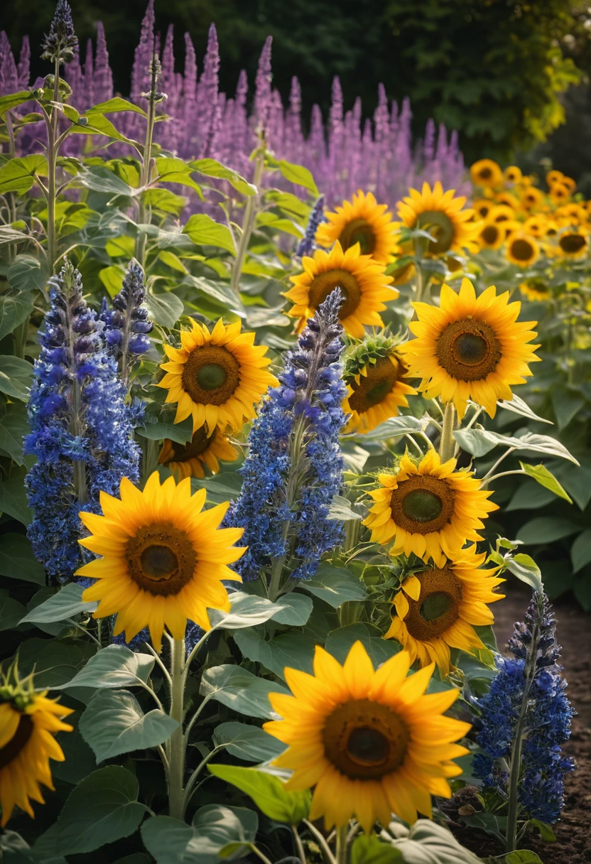 8. Combine Sunflowers With Blue and Purple Flowers