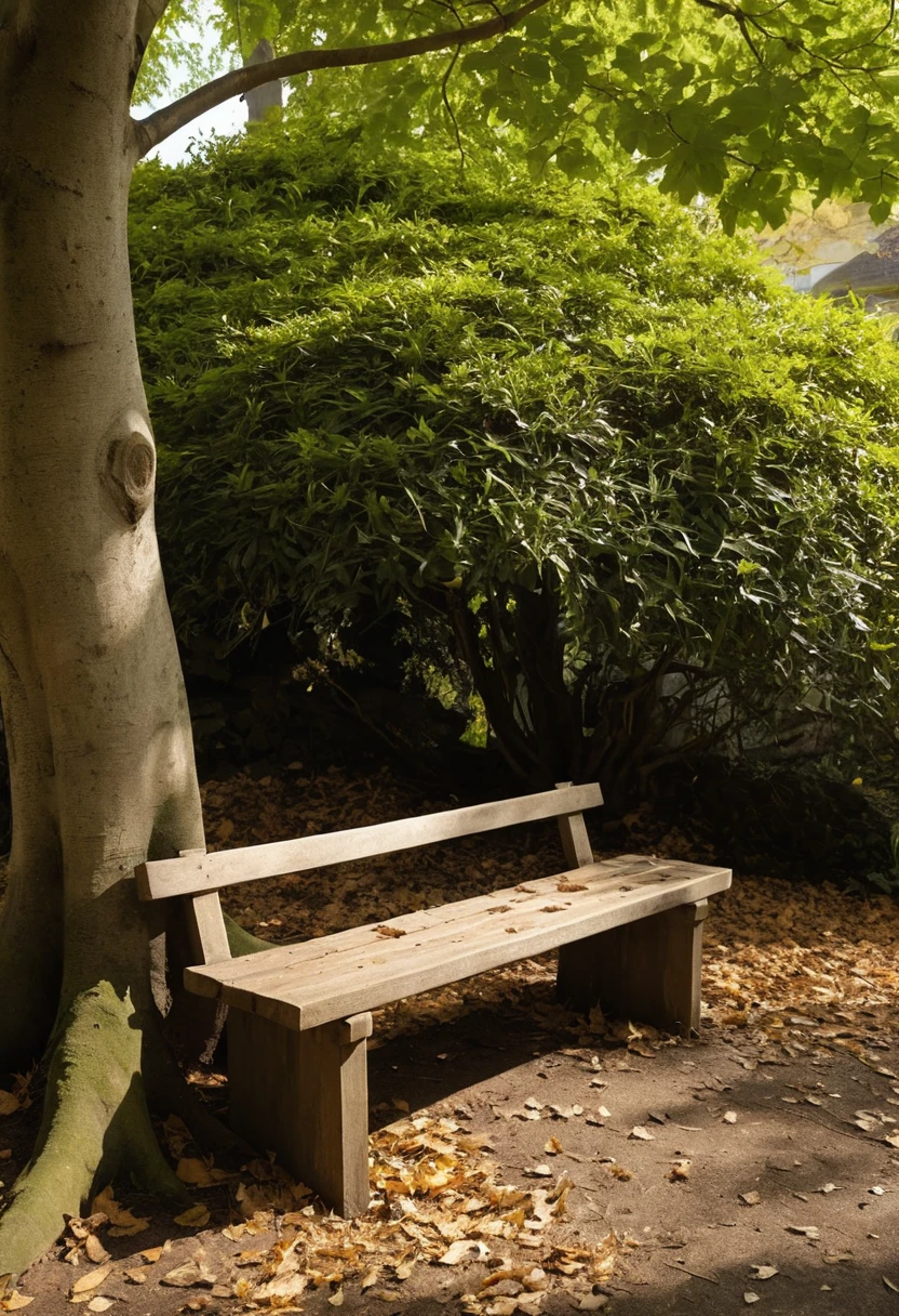 2. Place a Wooden Bench Beneath a Tree