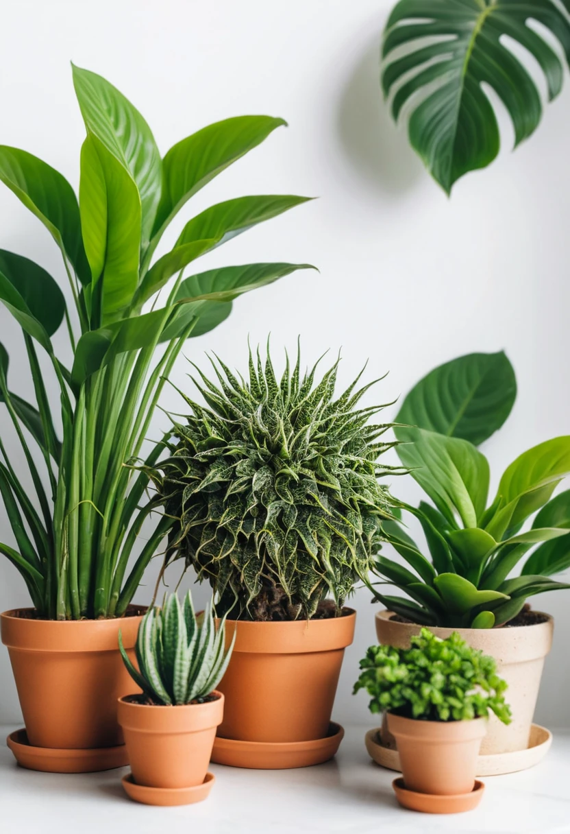 Green houseplants with healthy green leaves